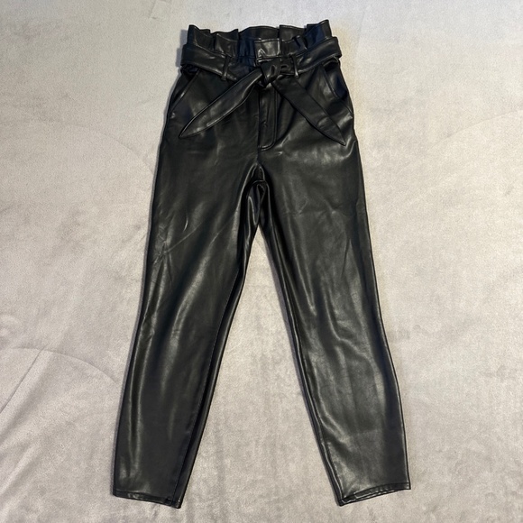 Abercrombie & Fitch Womens Black Small Paperbag 90's Straight Faux Leather Pants - Picture 1 of 11